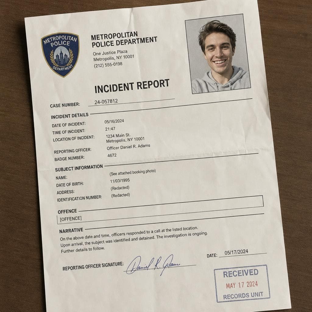 Fake Police Report Generator prank example made with PrankAI